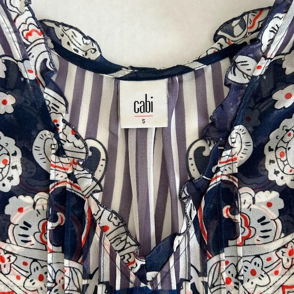 CAbi Women’s Blue‎ Floral Paisley Peplum Sheer Blouse Small #5349 - Picture 7 of 12